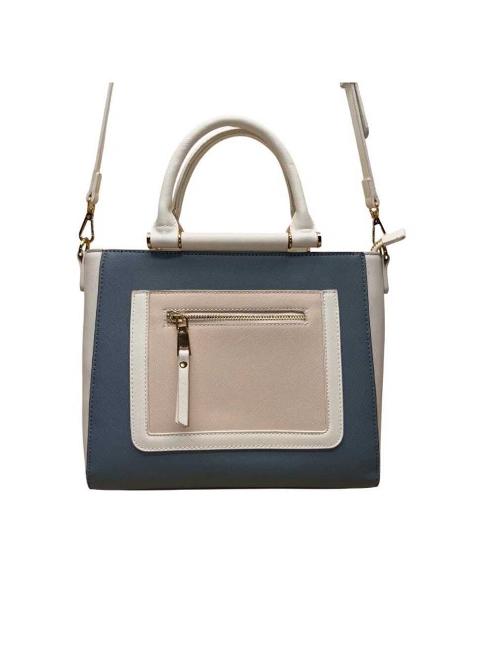 Madison West Women’s White & Blue Faux Leather Dual Handles Crossbody Satchel